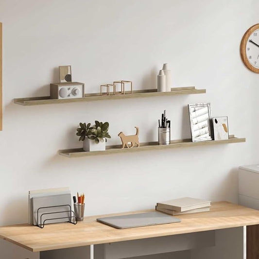 Set of 2 Floating Wall Shelves, 39.4 Inch Modern Display Ledge in White and Sonoma Oak, Decorative Storage Shelves for Living Room Bedroom