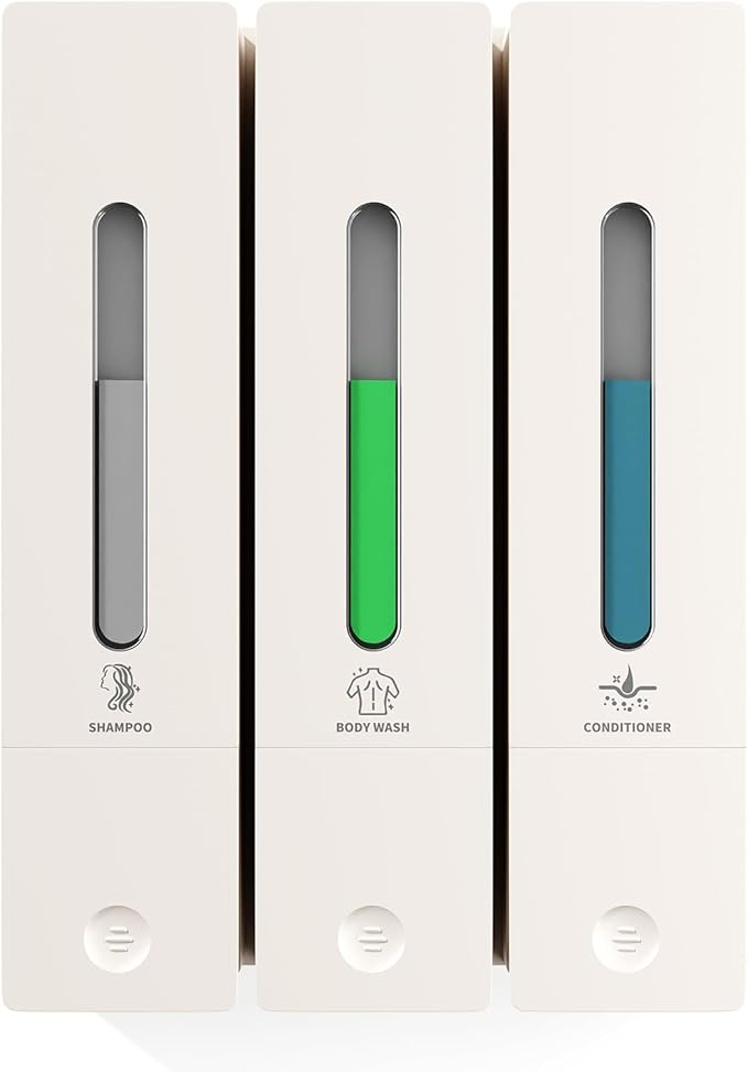 Shampoo and Conditioner Dispenser - Wall-Mounted 3-Chamber Shower Soap Dispenser