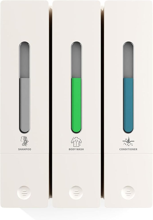 Shampoo and Conditioner Dispenser - Wall-Mounted 3-Chamber Shower Soap Dispenser