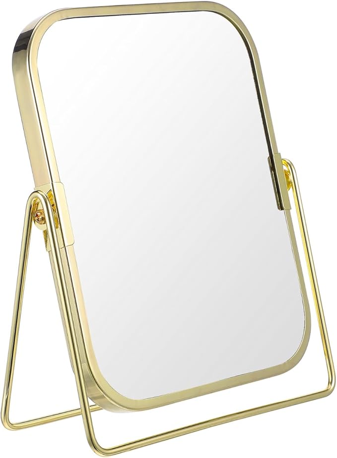 Mipcase Double-Sided Makeup Mirror with Stand: 360 Degree Swivel Tabletop Vanity Mirror with 1X / 2X Magnification for Dressing Table Bedroom Bathroom, 7.86X6.09X1.18in