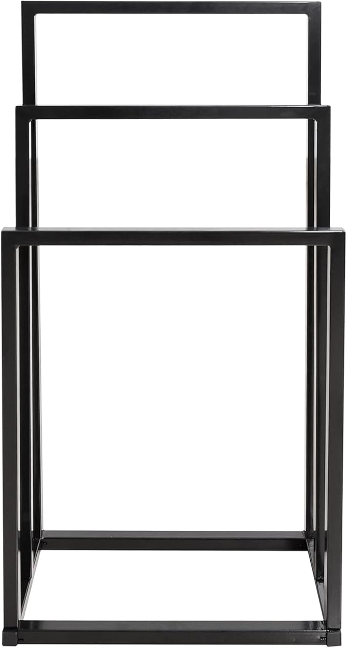 BOFENG 3 Tiers Black Metal Towel Rack Chrome Tall Industrial Modern Freestanding Towel Holder for Bathroom Accessories Organizer for Bath Storage & Hand Towels,Washcloths,Next to Tub or Shower