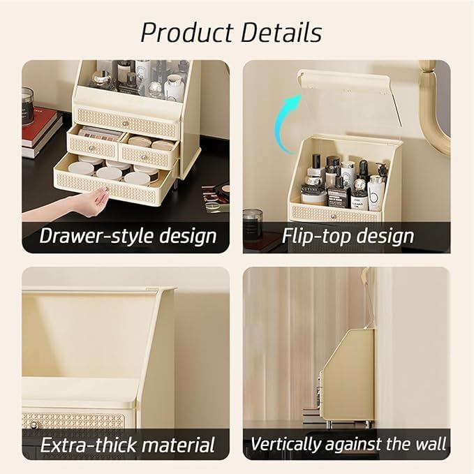 Large Cosmetic Storage Box Dustproof And Waterproof. Display Case with Drawers Countertop Vanity Organizer for Skincare, Lipsticks, Perfume – Bathroom Cosmetic Storage Display Box (Green)