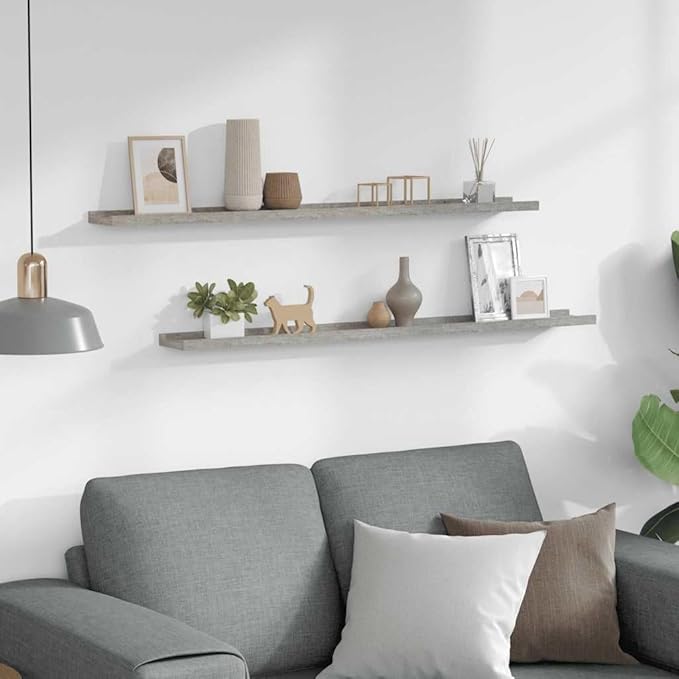 Floating Wall Shelves Set of 2, 39.4 Inch Modern Concrete Grey MDF Display Shelf for Living Room, Bedroom, and Home Decor Storage