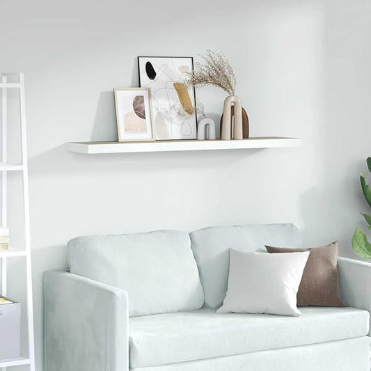 Floating Wall Shelf for Living Room, Invisible Mounting Modern Display Shelf, 47.2 Inch Long Oak and White MDF Board for Home Decor, Holds 22 lbs for Books and Collectibles
