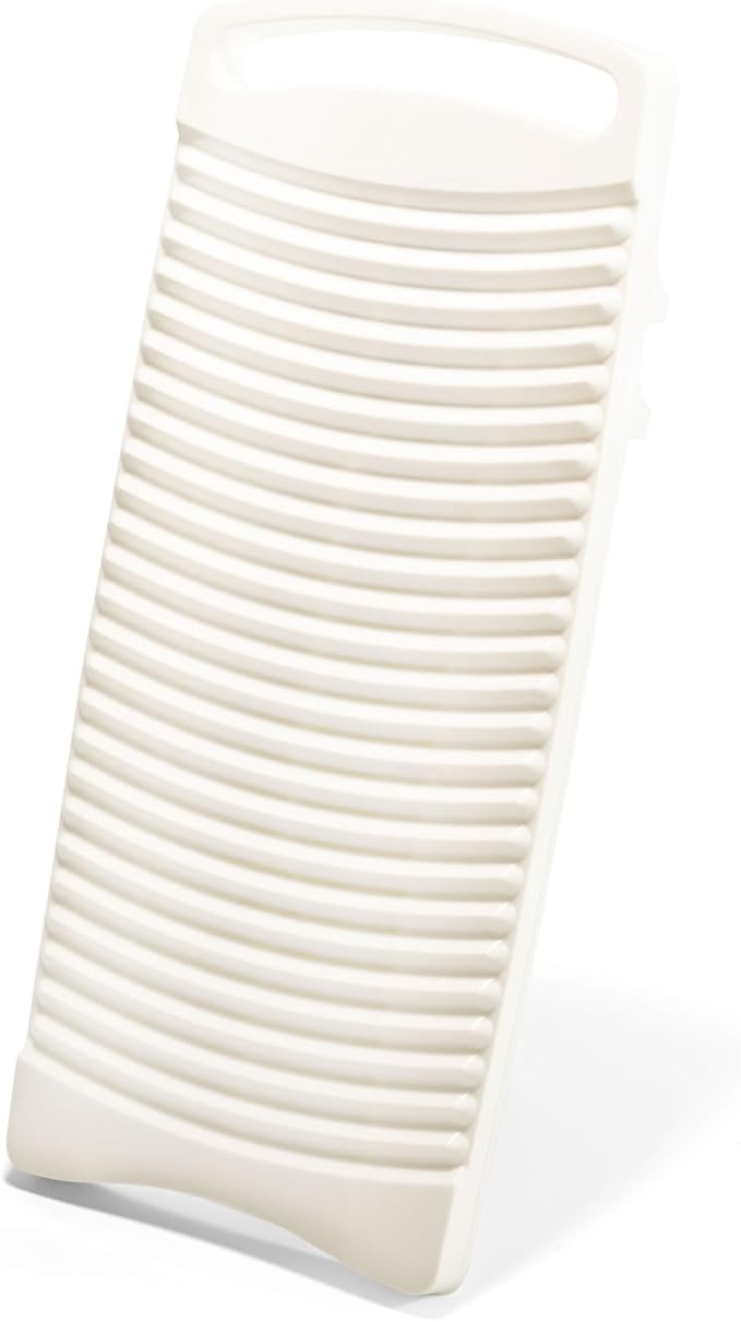 Made in Korea, Plastic Washboard for Hand Washing Clothes: Portable Laundry Scrub Board for Travel, Camping, and Kids Training, White, 13""x6""