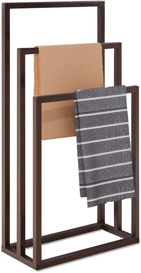 Metal Towel Racks Stand Bathroom freestanding Towel Racks for Bathroom Outdoor Towel Rack Standing Towel Rack 3 Bars Freestanding Drying Shelf Washcloths Holder Bronze