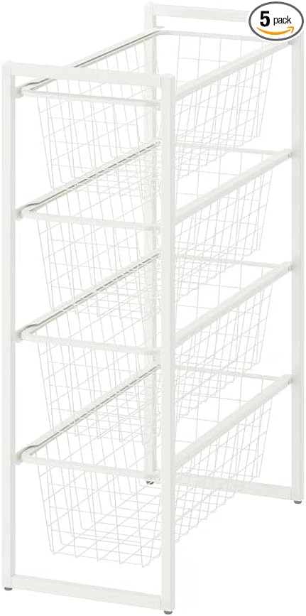 4-Tier Storage White – 9 7/8" x20 1/8" x27 1/2" – Narrow Wire Basket Organizer – Compact Steel Shelf Unit – Powder Coated Rack – Bathroom Laundry Closet Storage – Space Saving Metal Organizer