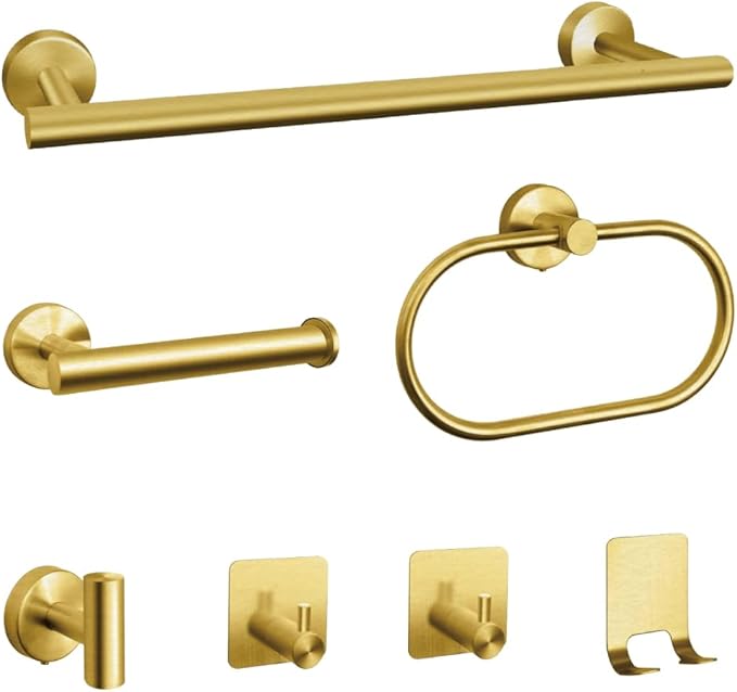 7-Piece Bathroom Accessory Set self-Adhesive Brushed Black Bathroom Hardware, Bath Towel Bar Set, Towel Racks for Bathroom, Wall Mounted