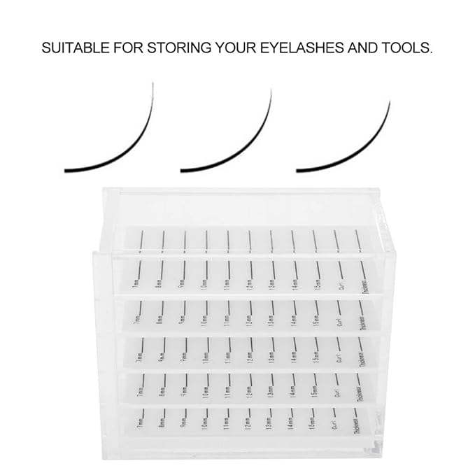 Eyelash Storage Box, 5 Layers Plastic Lash Storage Organizer Clear Eyelash Display Container Cosmetic Makeup Storage Box for Grafting Lash Extension