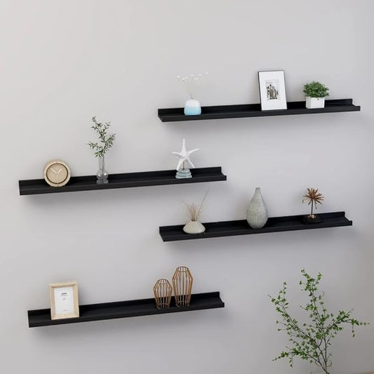 Wall Shelves 4 pcs Black 31.5x3.5x1.2 inch Floating for Wall Decor, Modern MDF Storage Shelves for Living Room Bedroom Kitchen Display Organizer