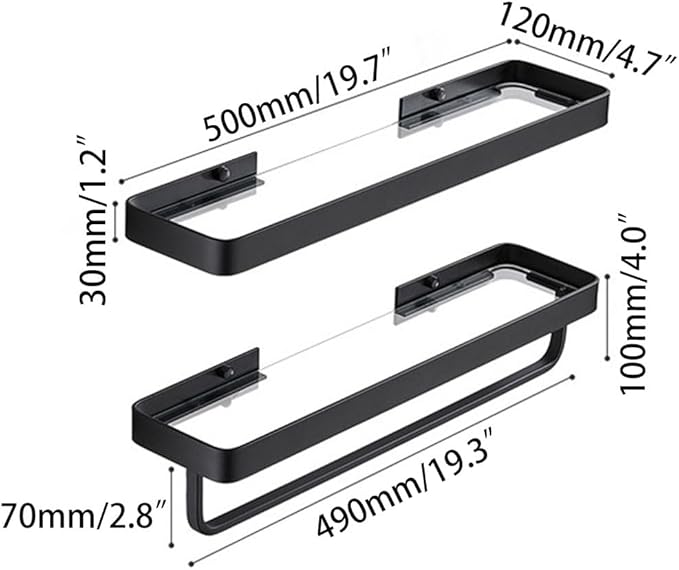 20Inches Bathroom Shelves, Wall Mounted Glass Shelf for Floating Shelf Tempered Glass Shelves 2 Tier Bathroom Wall Organizer(Matte Black)