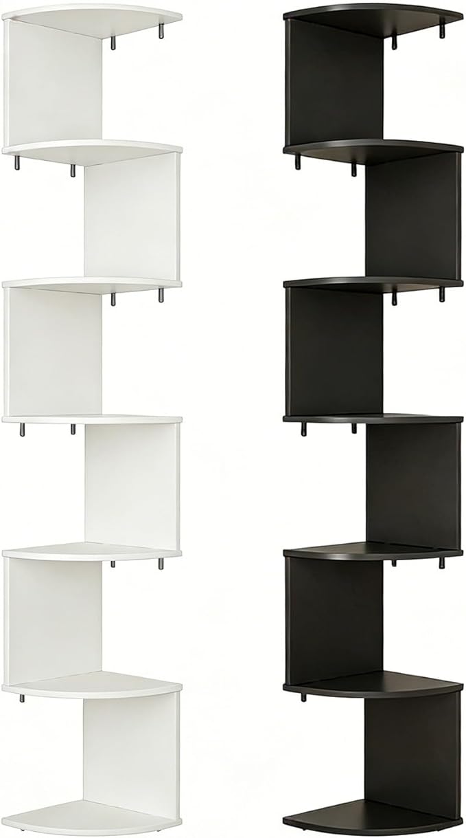 Modern Angled Design 7 Level Corner Shelf for Bathroom Bedroom Living Room Made of Durable Wood Plastic Board