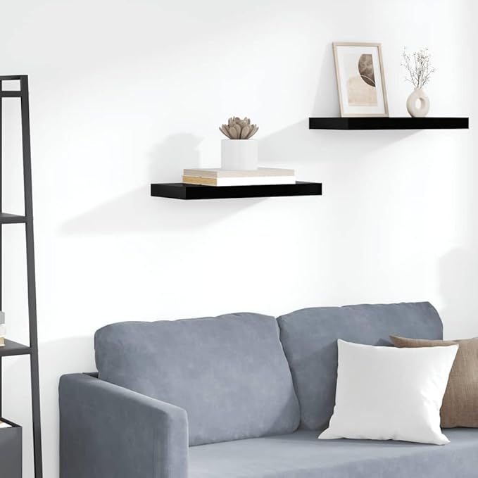 Floating Wall Shelf High Gloss Black 19.7x9.1 Inches, Modern Invisible Mounting Display Rack for Living Room, Honeycomb MDF and Metal Frame Holds 15.4 lb for Books Decor Awards