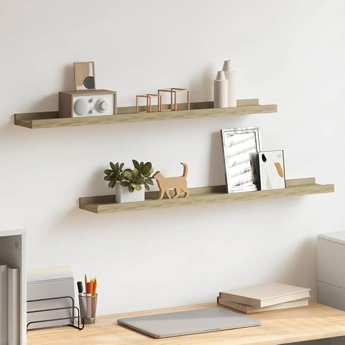 Wall Shelves Set of 2, 31.5 Inch Floating Display Ledges for Books, Succulents, and Collectibles, Decorative Sonoma Oak Wood Finish for Living Room and Bedroom