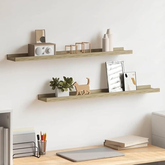 Set of 2 Wall Shelves, 31.5-inch Floating Shelf for Bedroom Living Room, Sonoma Oak MDF Decorative Wall-Mounted Storage Display Ledge