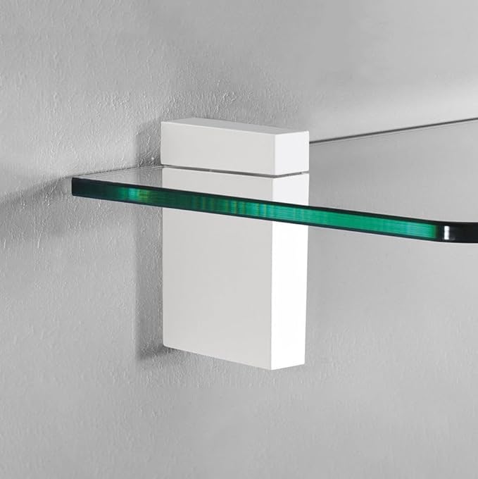 Glass Shelves - Tempered Safety Glass Shelves for Bathroom, Choose Over 20 Shelf Brackets and Multiple Shelf Sizes - Cuadro Maxi Style - 23.6 x 11.8 in - White Clip