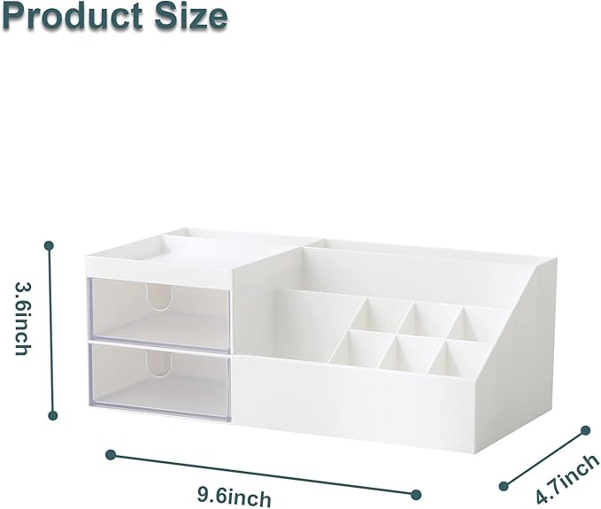 Makeup Organizer with Drawers,Large Capacity Countertop Organizer for Vanity,Bathroom and Bedroom Desk Cosmetics Organizer for Skin Care,Brushes, Lotions, Nail Polish and Jewelry (White)
