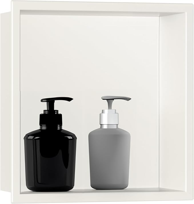 SaniteModar Shower Niche, Stainless Steel Shower Niche No Tile Needed, Recessed for Bathroom Storage (Warm White, 12x12)