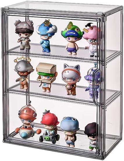 BOHOIDEE 3 Tiers Acrylic Display Case with 2 Division Boards, Acrylic Storage Organizers Box with Magnetic Door, Wall-Mounted Dustproof Showcase for Makeups, Purses, Figure