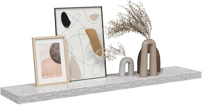 47.2 Inch Floating Wall Shelf, Modern Concrete Grey MDF Shelving Unit for Bedroom, Living Room, Home Office, Invisible Mounting Storage Display Rack
