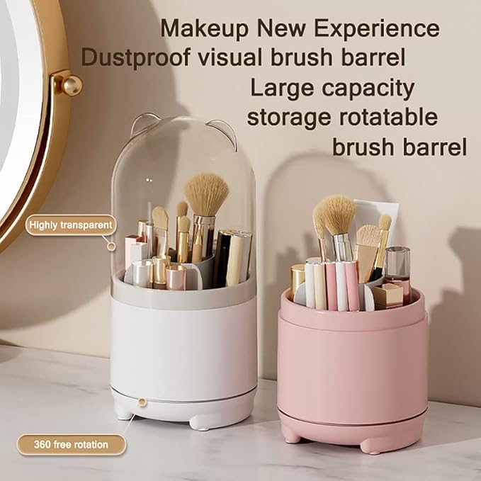 Rotating 360 Makeup Brush Holder Organizer with Lid Storage for with Clear Acrylic Spinning Cosmetics Holders Storage Cup for Vanity Desktop Bathroom Countertop