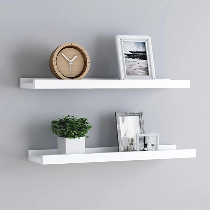 White Picture Frame Ledge Shelves 2 Pack 23.6 inch Wall Mounted Display Shelves for Photo Frames Decorations MDF Floating Shelf Home Office Decor