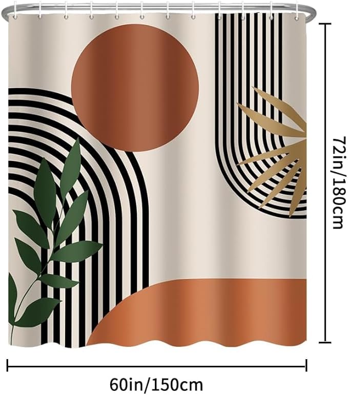 ChloropLastid Boho Shower Curtain for Bathroom Mid Century Modern Bohemian Abstract Geometric Fabric Waterproof Bathroom Shower Curtains Set 60x72 Inch