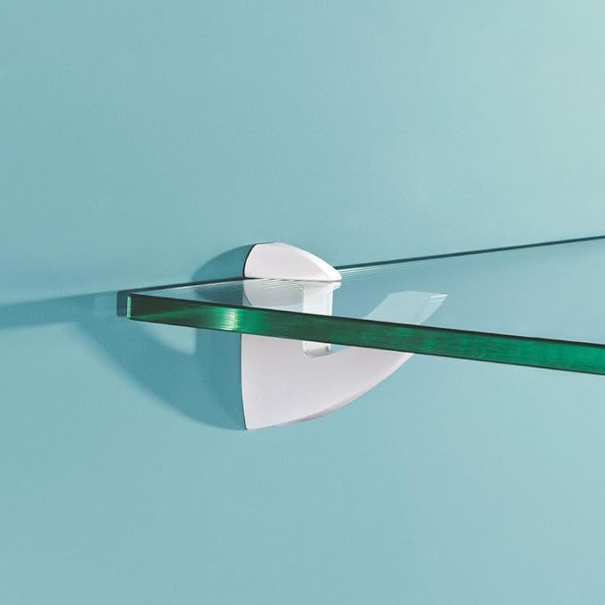 Glass Shelves - Tempered Safety Glass Shelves for Bathroom, Choose Over 20 Shelf Brackets and Multiple Shelf Sizes - Scoop Style - 23.6 x 5.9 in - White Clip