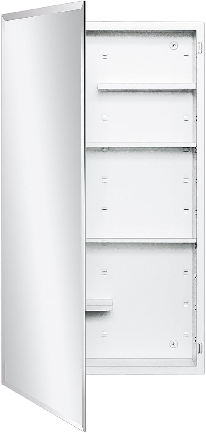Fundin White Medicine Cabinet Recessed or Surface Mount, Bathroom Medicine Cabinet with 20 x 36 Mirror Size and Adjustable Staggered Shelves