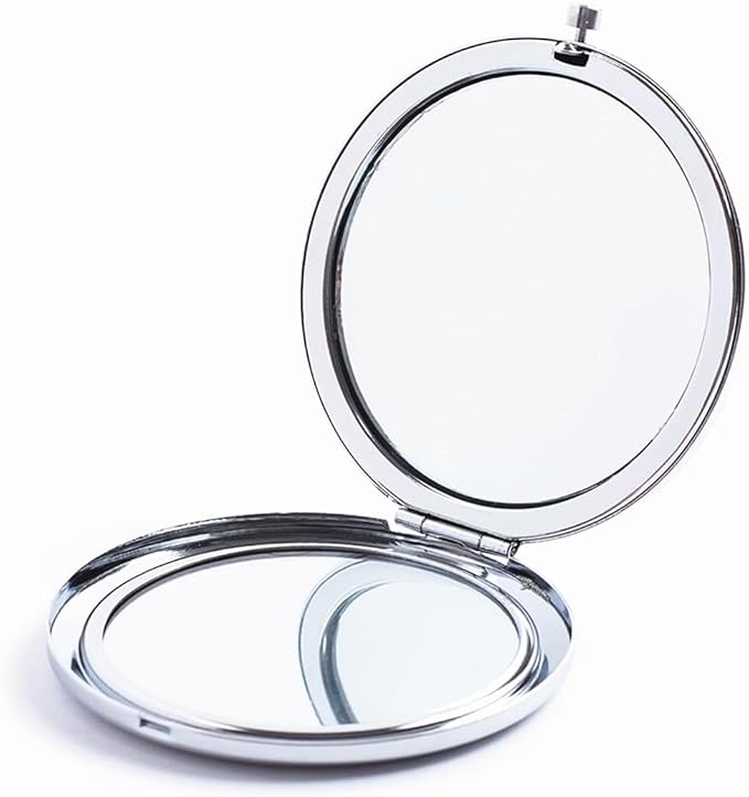 Pocket Mirror, 2 x 1x Magnification Compact Travel Makeup Mirror, Perfect for Purse, Pocket and Travel (Silver)