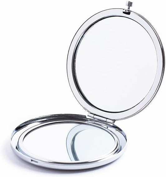 Pocket Mirror, 2 x 1x Magnification Compact Travel Makeup Mirror, Perfect for Purse, Pocket and Travel (Silver)