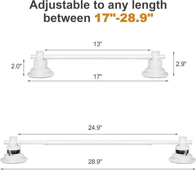 Suction Cup Towel Bar for Shower, 15.75''-25.6'' Adjustable Stainless Steel Towel Holder, Heavy Duty Suction Towel Rack with Powerful Vacuum Adsorption for Bathroom, Kitchen, RV, and Renters (White)