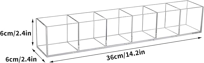 6 Section Clear Acrylic Organizer 6 Compartments Acrylic Pen Holder 14.17x2.36x2.36 Inches Plastic Makeup Organizer Plastic Square Cube Storage for Jewelry Accessories