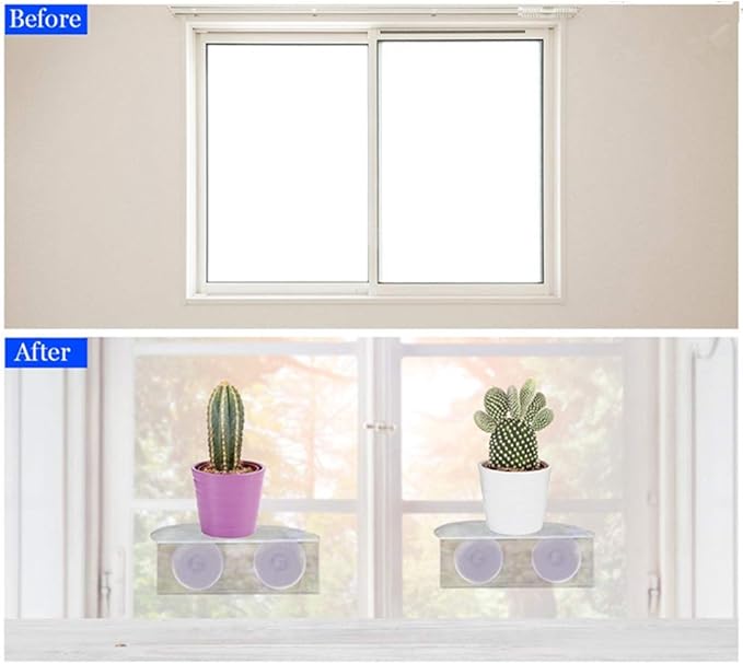 Suction Cup Window Shelf Acrylic Plant Shelf for Garden Bathroom Shelf Removable Wall Mounted Shelf