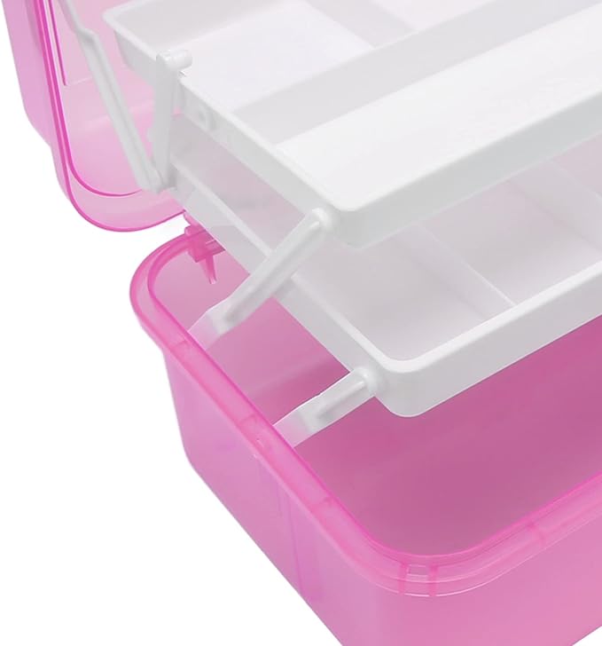 Zerodis 3 Layers Storage Box, Transparent Lid Plastic Portable Storage Box Sturdy Non Deformable Storage Case with Handle Art Craft Storage Box for Cosmetics Jewelry Nail Tools (Red)