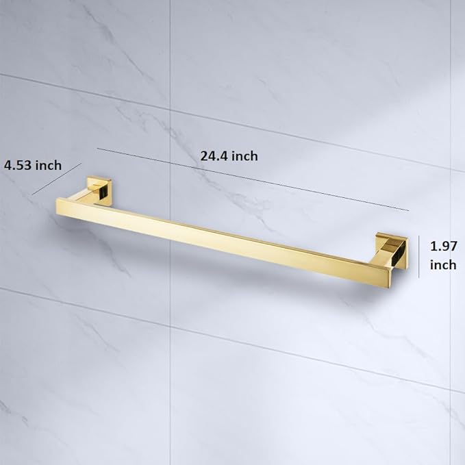 Roshan Handcrafted and Hand Polished Multi Purpose Towel Rack, Rust Proof and Peel Resistant Towel Shelf, Includes 2 Handmade Hooks (4-Piece Gold)
