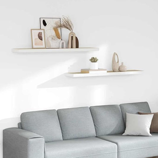 Set of 2 Floating Wall Shelves, 47.2 Inch Long Modern Decorative Shelf for Living Room, Bedroom and Office, Matte Oak and White Wall Mounted Storage Display Ledge