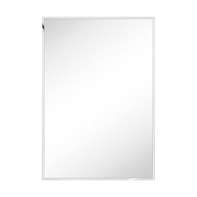 TEHOME 16.5'' x 24'' Chrome Recessed and Surface Mount Bathroom Medicine Cabinet with Mirror Square Cornered Metal Framed Rounded Rectangle Medicine Cabinet Mirror