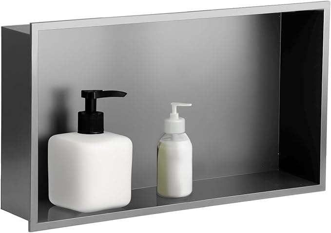 SaniteModar Shower Niche, Stainless Steel Shower Niche No Tile Needed, Recessed for Bathroom Storage (Gray, 12x24)