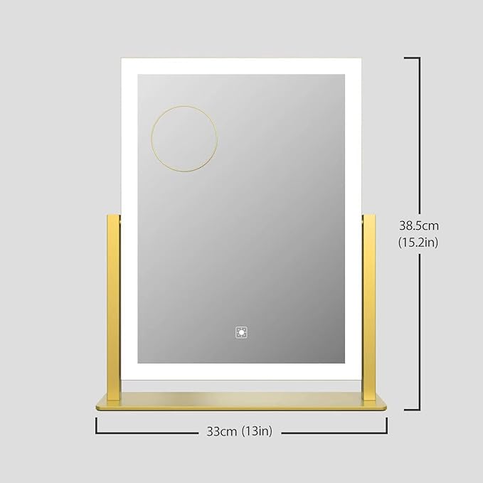 Gvnkvn Lighted Makeup Mirror, Hollywood Vanity Mirror with Lights, Three Color Modes，Detachable 10X Magnification Mirror, Smart Touch Control, 360°Rotation (15.2in)