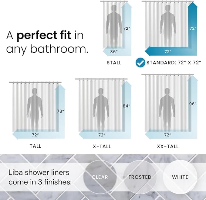 LiBa Bathroom Shower Curtain with 12 Shower Rings- Waterproof Plastic Shower Curtain Premium PEVA Non-Toxic with Rust Proof Grommets Frosted 10G Heavy Duty Bathroom Accessories 72x72 (Pack of 2)
