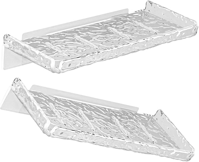 2pcs Floating Wall Storage Shelf Bathroom Organizer No Drilling Transparent Water Ripple Design Space-Saving Toiletries Rack for Kitchen and Living