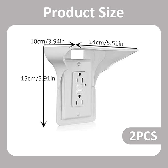 Outlet Shelf 2Pcs Sturdy & Smooth White PP Wall Outlet Shelf with Cord Hole Space-Saving Holder for Bathroom Products, Kitchen Accessories, Electronics