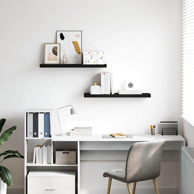 Set of 2 Floating Wall Shelves 31.5 Inch, Matte Black Modern Wood Shelving Unit for Bedroom, Living Room, Bathroom Storage and Wall Decor Display