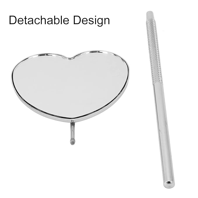 Professional Portable Stainless Steel Heart Shaped Lash Mirror, Anti Fog with Knurled Handle Design for Lash Extension, Makeup, Drawing, etc, Compact and Lightweight, Wonderful Gift for Girlfriends