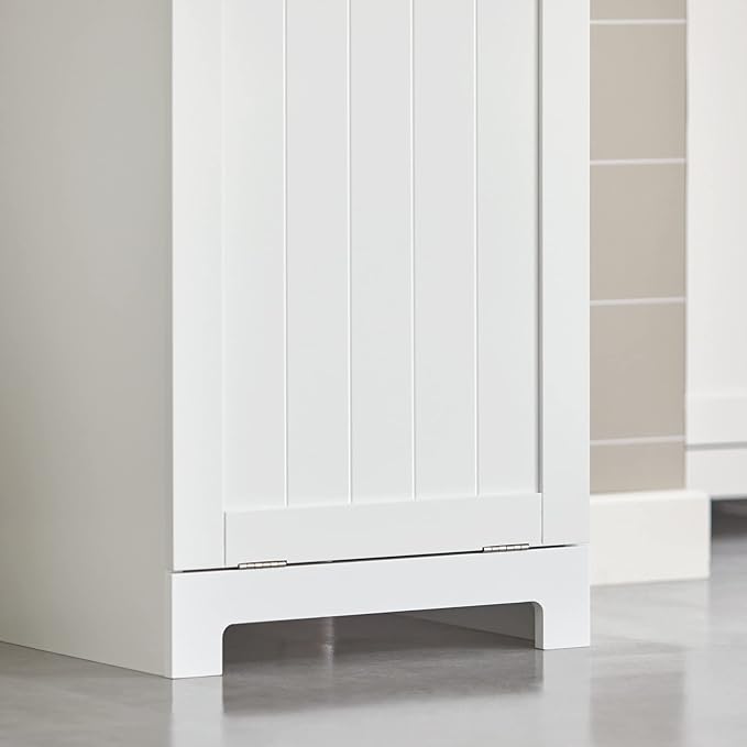 SoBuy Slim Tilt-Out Laundry Hamper Cabinet, Smal Pull-Out Bathroom Storage Unit with Shelf&Drawer, Narrow Hidden Basket Chest Bath Cupboard, White BZR21-W