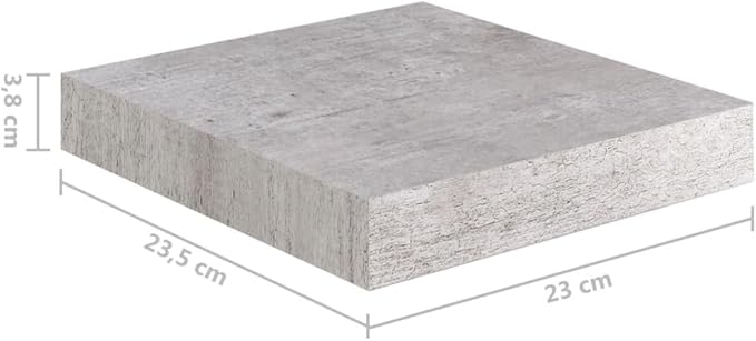 Floating Wall Shelf with Invisible Mounting System, Concrete Gray Modern Display Rack for Home Decor, 9.1x9.3 Inches MDF Bookshelf for Living Room Office