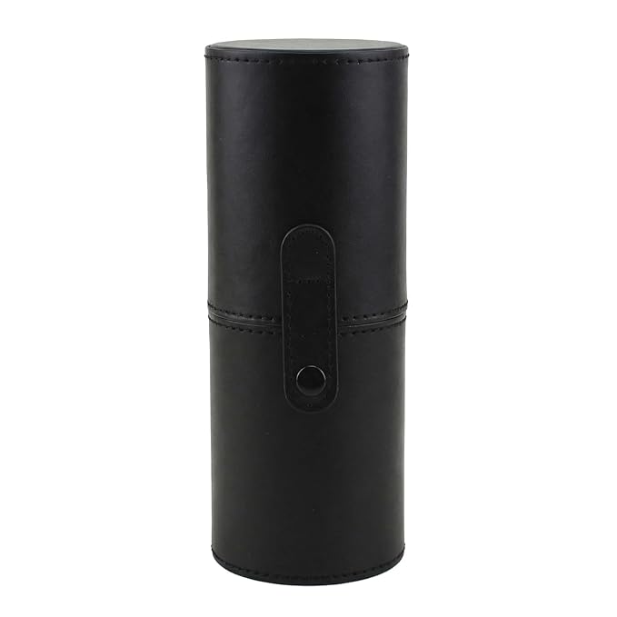 PU Leather Makeup Brush Holder Travel Makeup Brushes Case Makeup Brush Case Organizer Cosmetic Cup Cylinder Makeup Brush Storage Box with Button for Women (Black)