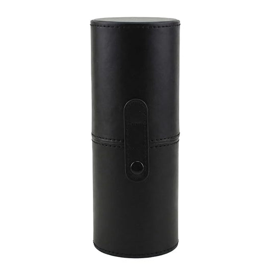 PU Leather Makeup Brush Holder Travel Makeup Brushes Case Makeup Brush Case Organizer Cosmetic Cup Cylinder Makeup Brush Storage Box with Button for Women (Black)