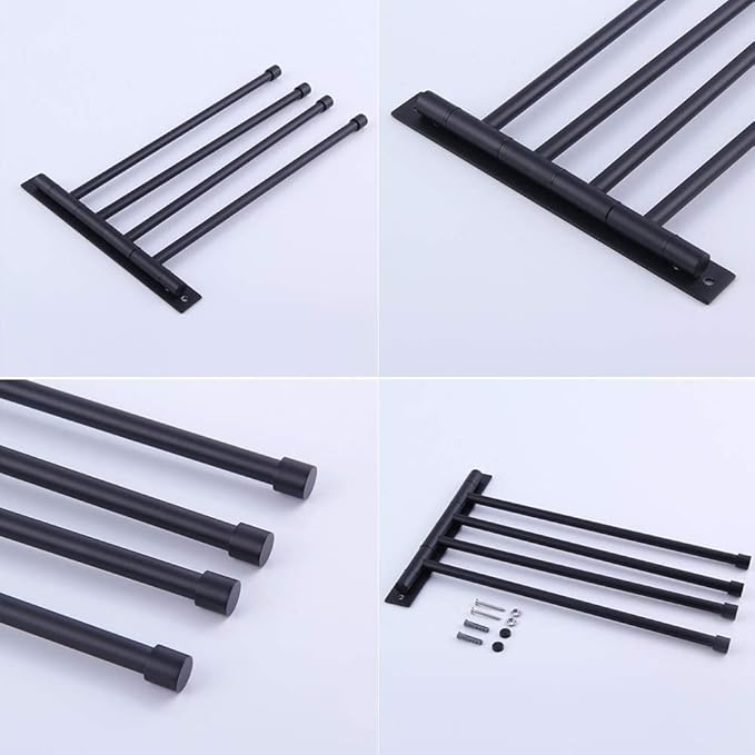 Swivel Hand Towel Bar Bathroom Swing Hanger Towel Rack Holder Matte Black Finish, Wall Mounted, 4-Arm